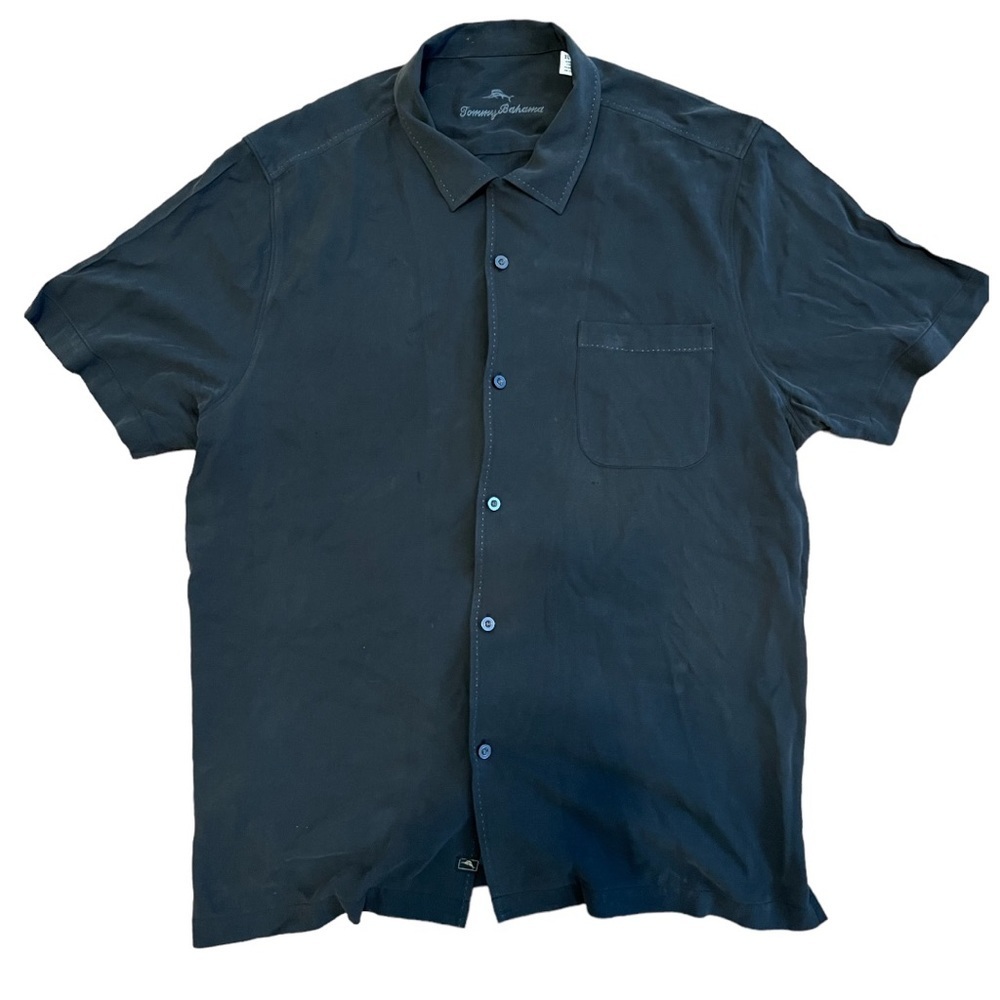 TOMMY Bahama – 100% Silk Tropical Shirt in Black Size XL